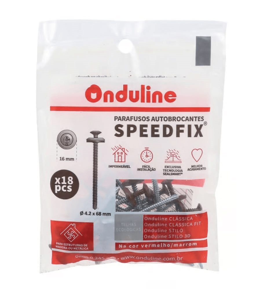 KIT PARAFUSO SPEEDFIX ONDULINE VERMELHO 4,2 X 68 MM- 18 UN