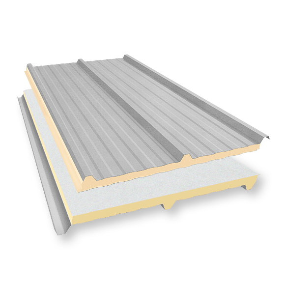 Isotelha Trapezoidal Térmica Sem Forro Cor de Aço Galvalume Natural – Nucleo em PIR 20mm