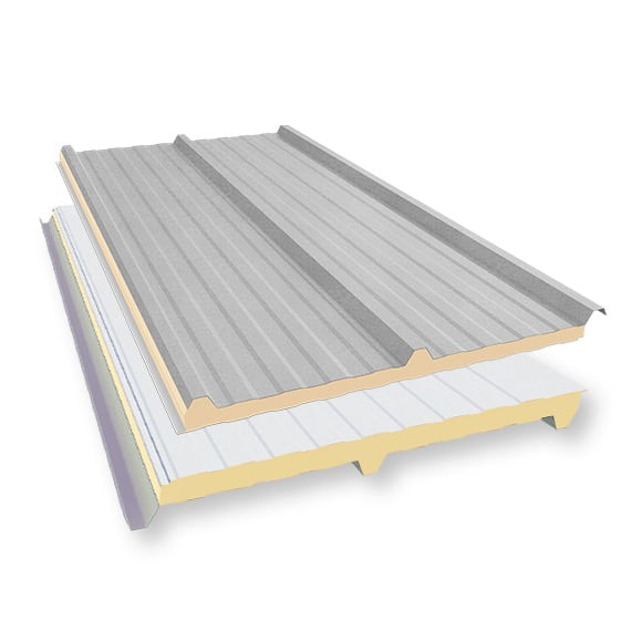 Isotelha Trapezoidal Térmica  - Aço Galvalume Natural com Forro Branco Neve - Núcleo em PIR 30 mm