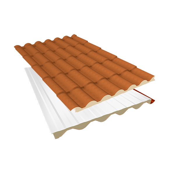 Telha Sanduíche Térmica Colonial PIR 40mm - Aço Terracota com Forro em Aço Branco