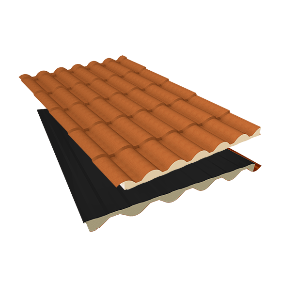 Telha Sanduíche Térmica Colonial PIR 40mm - Aço Terracota com Forro em Aço Preto